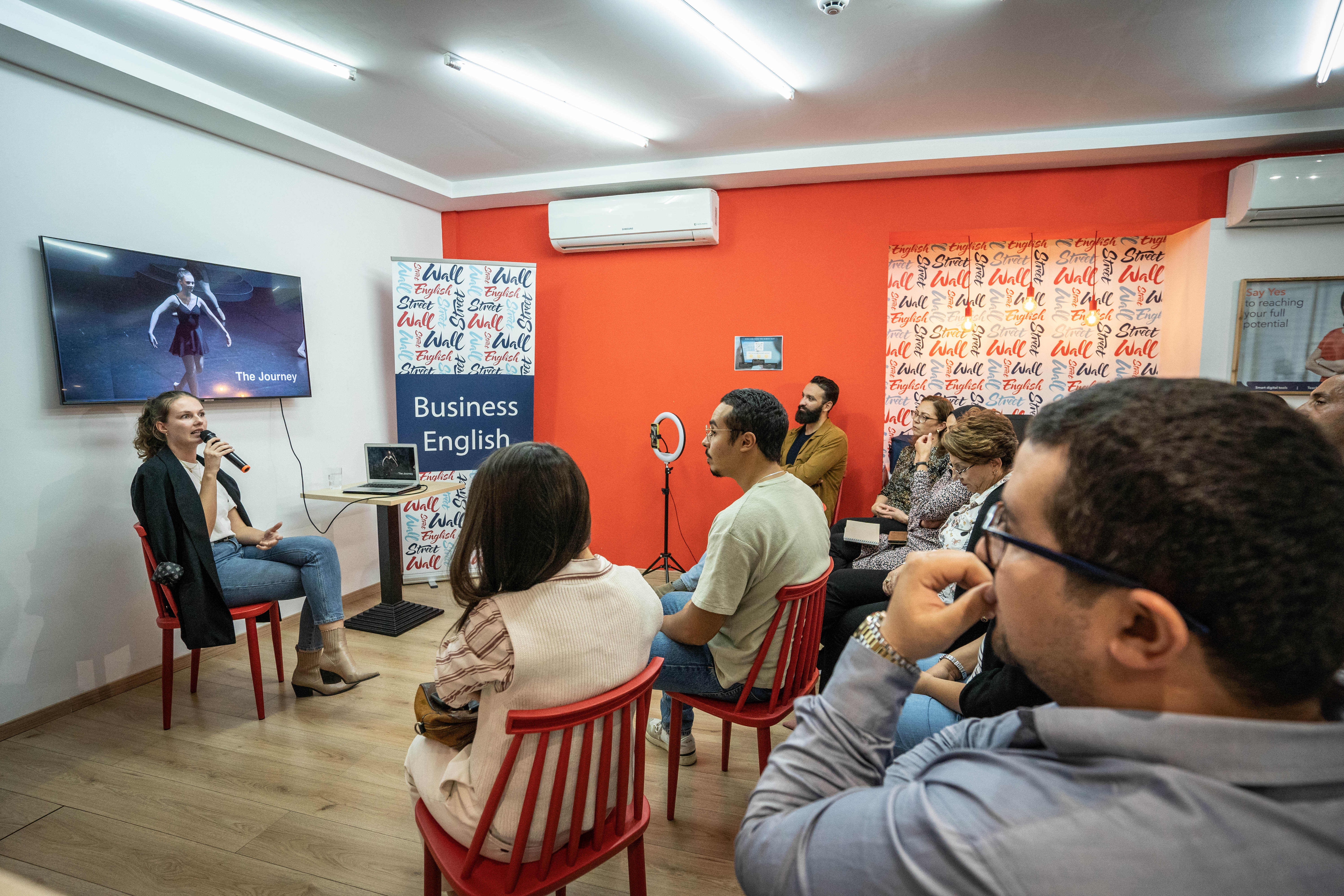 Students in a guest speaker event in the center